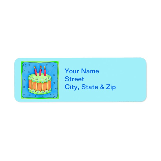 Blue Birthday Cake Turquoise Return Address Label (Front)