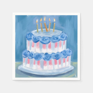 Blue Birthday Cake Watercolor Celebration Party Napkin
