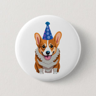 Blue Birthday Corgi Classic T-Shirt 6 Cm Round Badge