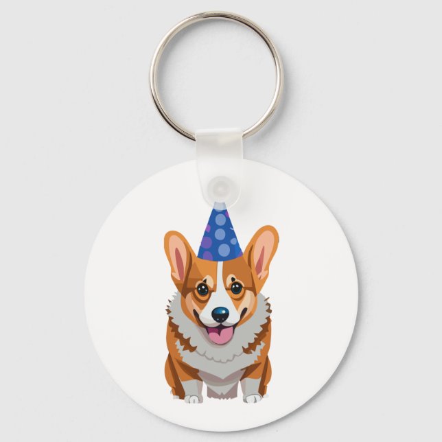 Blue Birthday Corgi Classic T-Shirt Key Ring (Front)