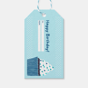 Blue Birthday Cupcake Gift Tags
