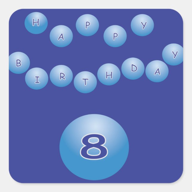 Blue Birthday for Boy Age 8 Square Sticker (Front)