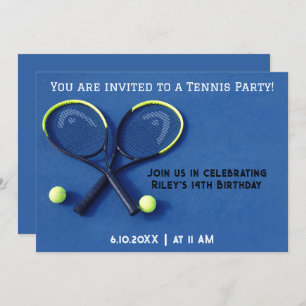 Blue  Birthday Party Rackets and Balls Tennis Invitation