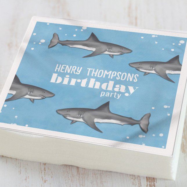 Blue Birthday Party Sharks Personalized  Napkin (Creator Uploaded)