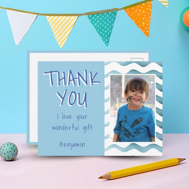 Blue Birthday Thank you Kids Photo  Postcard (Creator Uploaded)