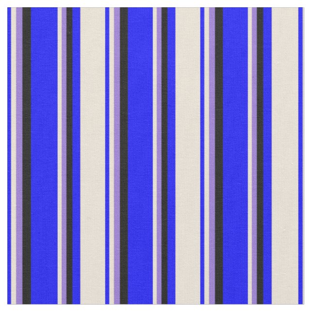 Blue, Bisque, Purple & Black Coloured Lines Fabric (Close Up)