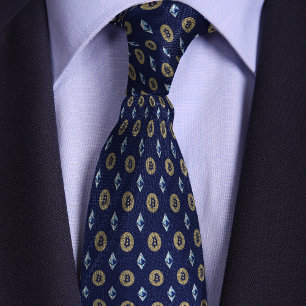 Blue Bitcoin Ethereum Crypto Icons Tie