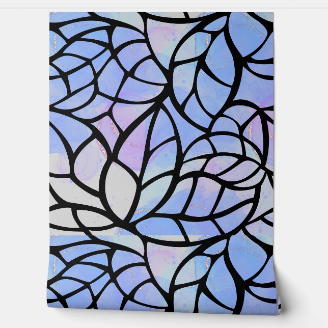 Blue black abstract leaves pattern Wallpaper (Unrolling)