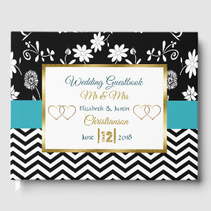 Blue, Black and  Gold Heart Wedding Book