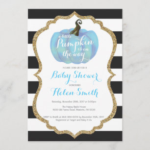 Blue Black and Gold Pumpkin Boy Baby Shower Invitation