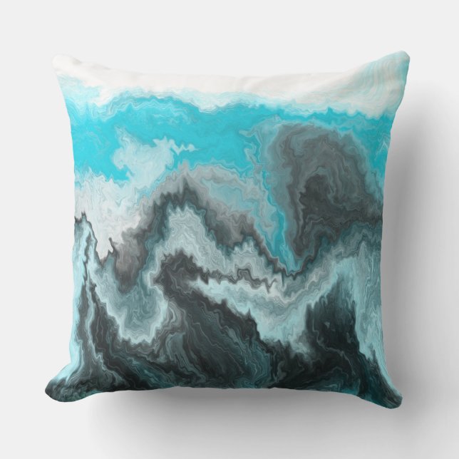 Blue, Black and Grey marble Fluid Art   Cushion (Front)