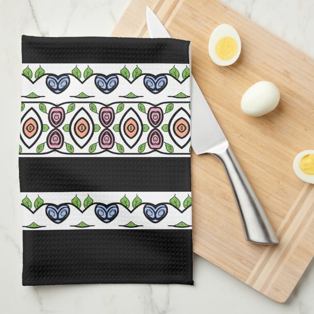 Blue Black and Pink With Orange Tea Towel (Quarter Fold)