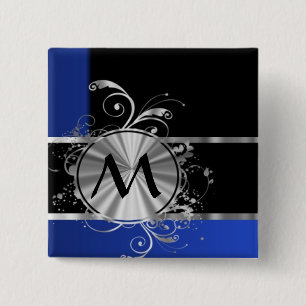 Blue black and silver monogram 15 cm square badge