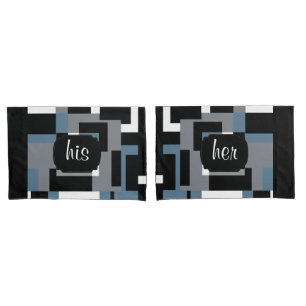 Blue, Black and White Abstract Pattern Pillowcase