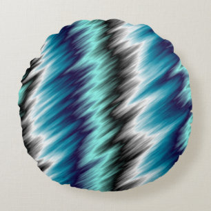 Blue black and white abstract round cushion