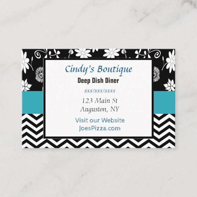 Blue, Black and White Business Card (Front)