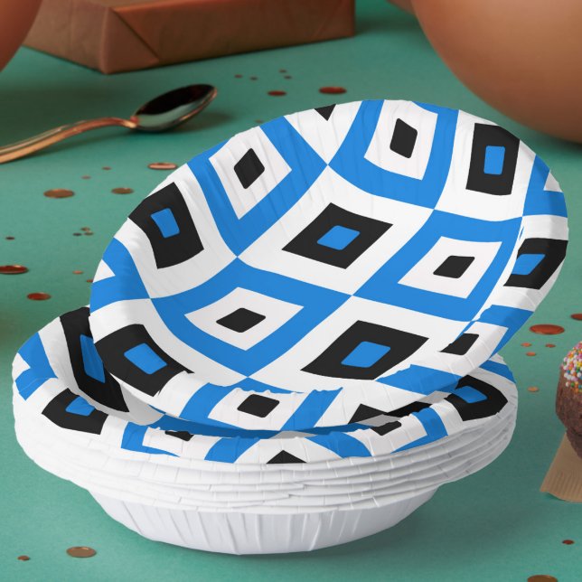 Blue Black and White Checkered Squares Pattern Paper Plate (Creator Uploaded)