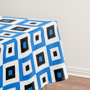 Blue Black and White Checkered Squares Pattern Tablecloth