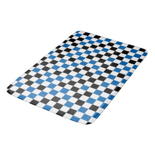 Blue Black and White Chequered Bath Mat