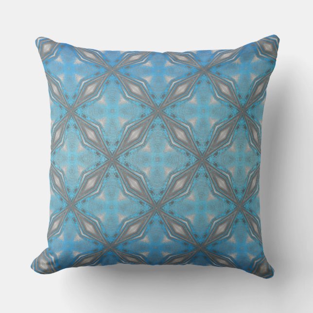 Blue, Black and White Diamonds with Waves Cushion (Front)
