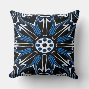 Blue, Black and White Estonia Flower Art Cushion
