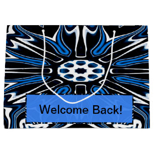 Blue, Black and White Estonia Flower Art Large Gift Bag