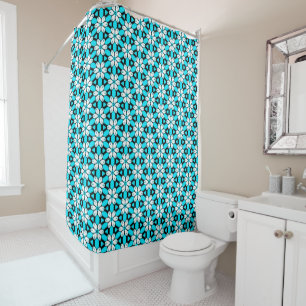 Blue, Black and White Floral Shower Curtain