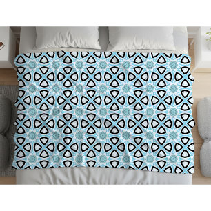 Blue, black and white geometric patterned fleece blanket