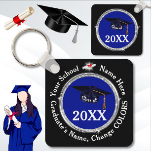 Blue, Black and White, Graduation Party Favors,  Key Ring