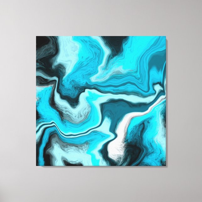 Blue, Black and White Marble Fluid Art    Canvas Print (Front)