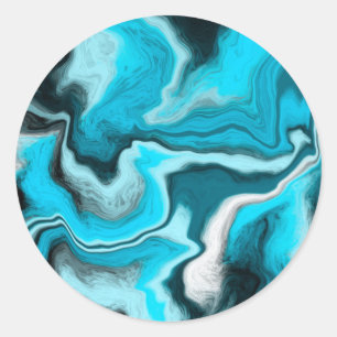 Blue, Black and White Marble Fluid Art    Classic Round Sticker