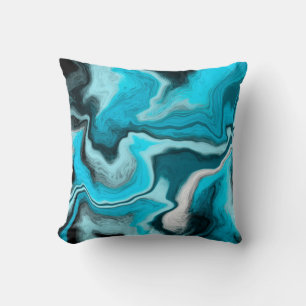 Blue, Black and White Marble Fluid Art Cushion