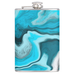 Blue, Black and White Marble Fluid Art Hip Flask