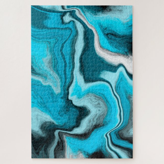 Blue, Black and White Marble Fluid Art Jigsaw Puzzle (Vertical)