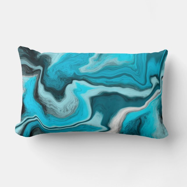 Blue, Black and White Marble Fluid Art    Lumbar Cushion (Front)