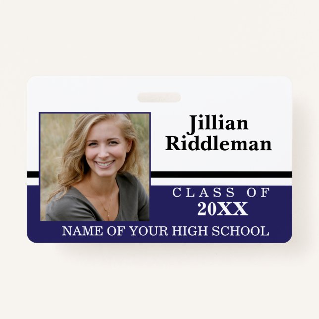 Blue, Black and White Photo Event  Badge ID Badge (Front)