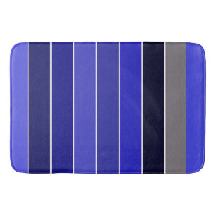 Blue, Black and White Stripes Bath Mat