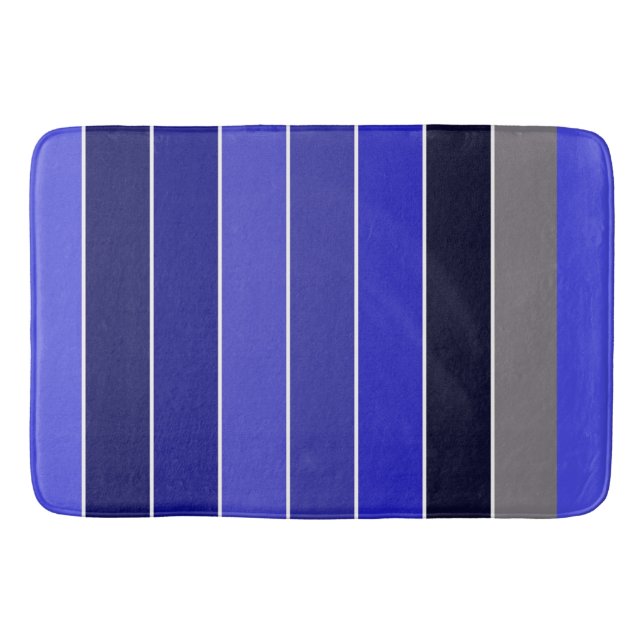 Blue, Black and White Stripes  Bath Mat (Front)