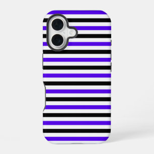Blue Black and white stripes design iPhone 16 Case