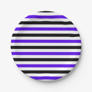 Blue Black and white stripes design Paper Plate