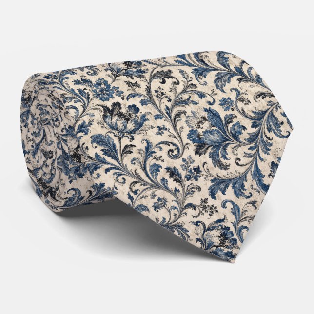 Blue, Black and White Swirl Necktie (Rolled)