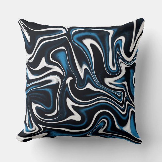 Blue, Black and White Swirls Cushion (Front)