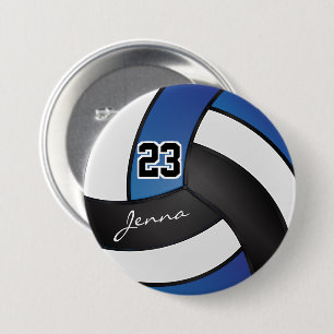 Blue, Black and White Volleyball 7.5 Cm Round Badge