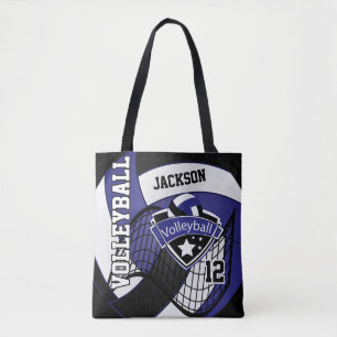 Blue, Black and White Volleyball Tote Bag
