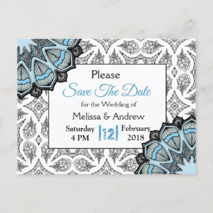 Blue, Black and White Wedding Save the Date Announcement Postcard