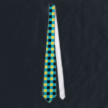 Blue, black and yellow chequered tie<br><div class="desc">Tie with blue,  black and yellow chequerboard pattern in colours of Bahamas flag</div>