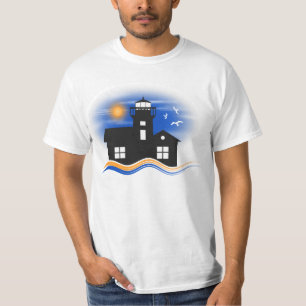Blue Black and Yellow Lighthouse Seascape Mens T-Shirt