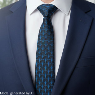 Blue Black Art Deco Pattern Tie