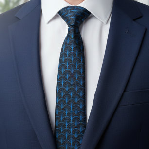Blue Black Art Deco Pattern Tie