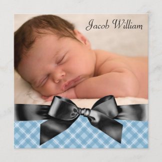 Blue Black Baby Boy Photo Birth Announcement